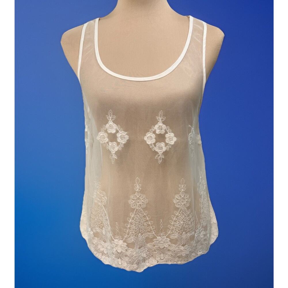AE Lace Top Romantic Floral Coquette Sleeveless Medium Embroidered Ivory Boho